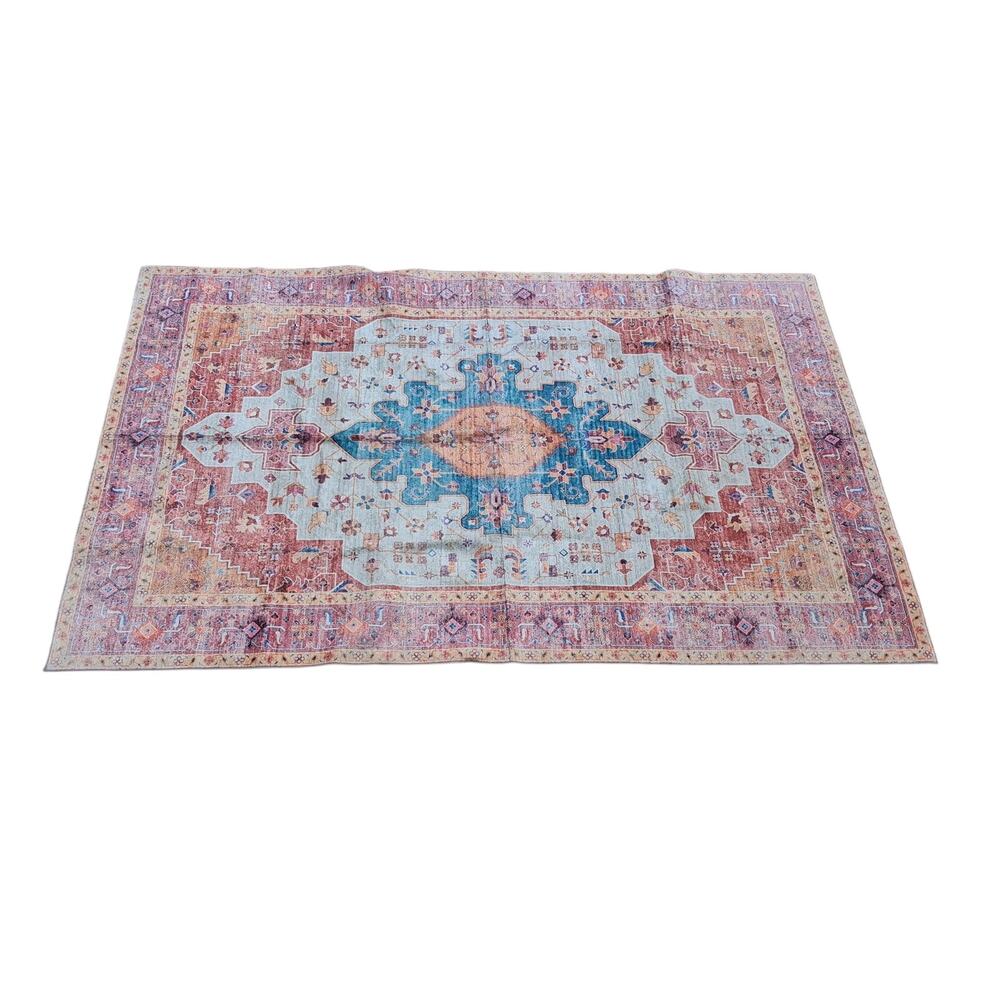 Multi-Color Area Rug 6' x 9' Low-Profile Non-Slip Rubber Backing